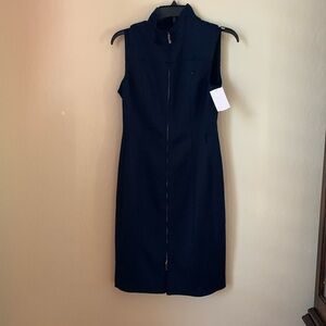 Tommy  huffier front zip sleeveless navy blue dress no belt